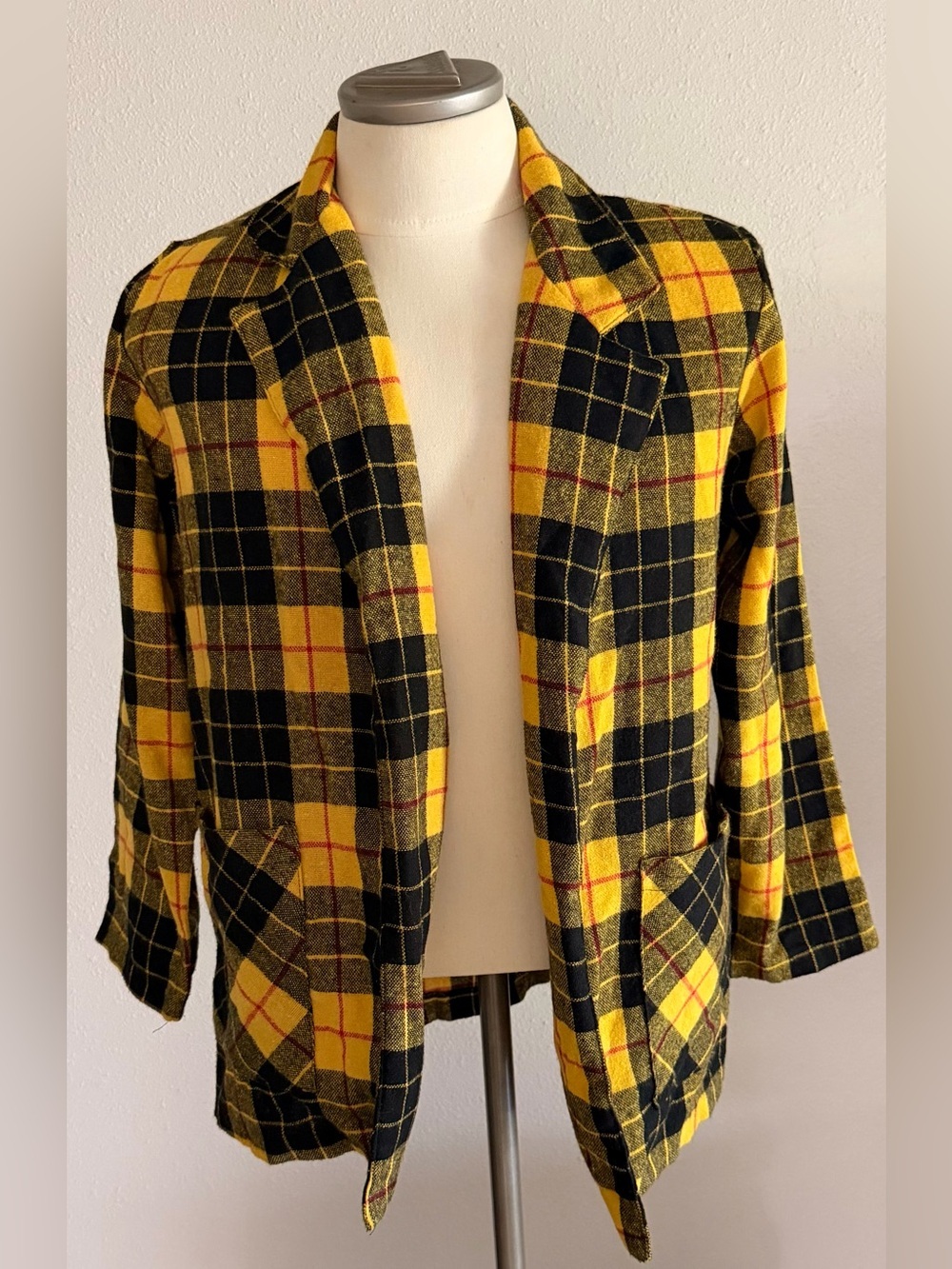 Jerry Leigh Vintage Clueless Yellow Plaid Open-Front Blazer Jacket Medium